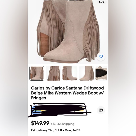 Carlos by Carlos Santana Driftwood Beige Mika Western Wedge Boot w/Fringes - Picture 5 of 5